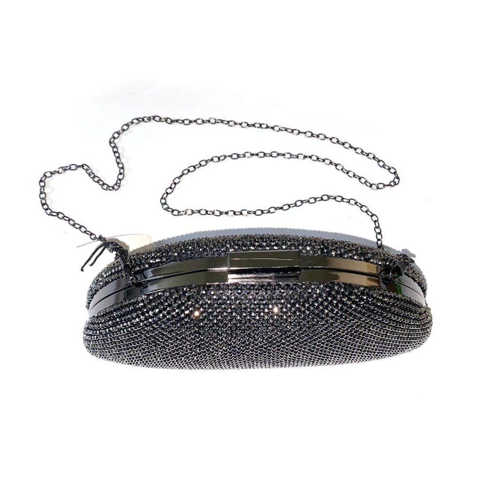 Estee & Lilly Sparkling Black & Silver Metal Half-Moon Clutch (Opt. Crossbody)